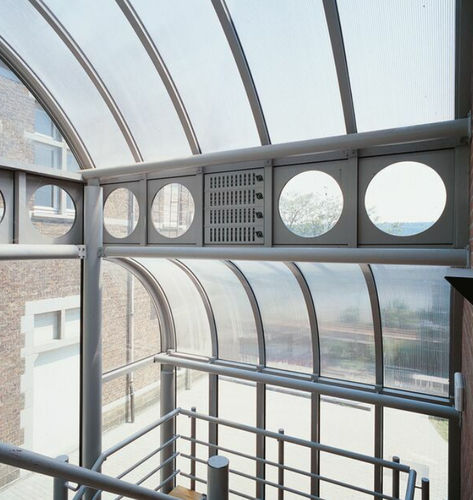 Entrance canopy - CINTRO - Reynaers Aluminium - aluminum / polycarbonate / curved