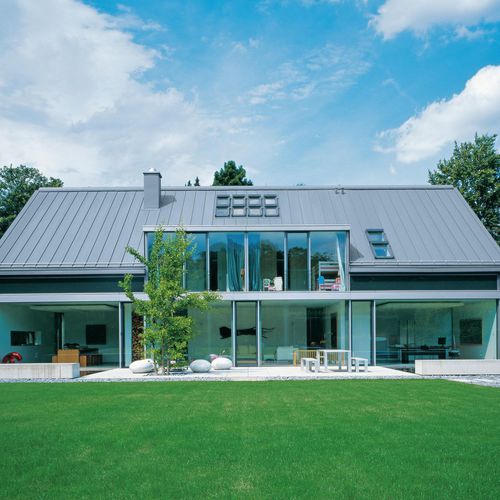 Rounded roofing panel - ANGLED - RHEINZINK - zinc / metal look / standing seam