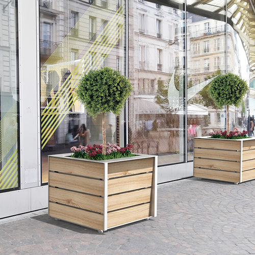 Steel planter - NUT - POLYMOBYL - wooden / rectangular / contemporary