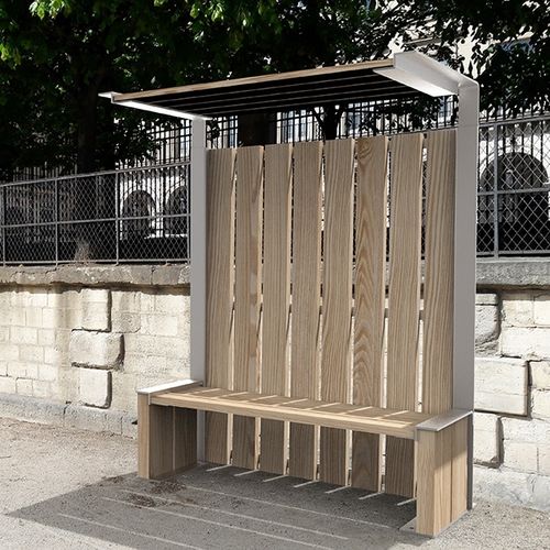 Steel bus shelter - NUT - POLYMOBYL - wooden / with bench