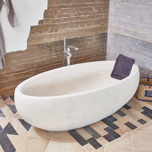 Oval bathtub - BORRÈZE - OCCITANIE PIERRES - free-standing / for homes / stone