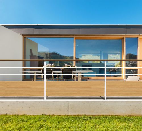 Aluminum railing - TÉO : LATTE - ORIAL - with bars / outdoor / for patio
