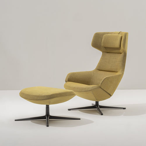 Contemporary footrest - ASTON CLUB  - Arper - fabric / leather / polished aluminum