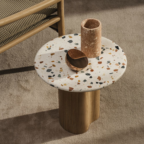 Contemporary side table - Ghia - Arper - oak / wood veneer / terrazzo