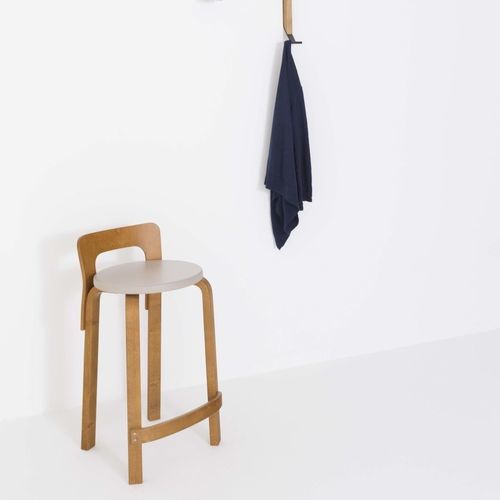 Contemporary bar chair - K65 - Artek - indoor / leather / laminate
