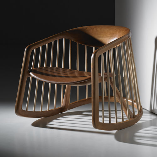 Contemporary armchair - HARPER - BERNHARD design - leather / cherrywood / maple