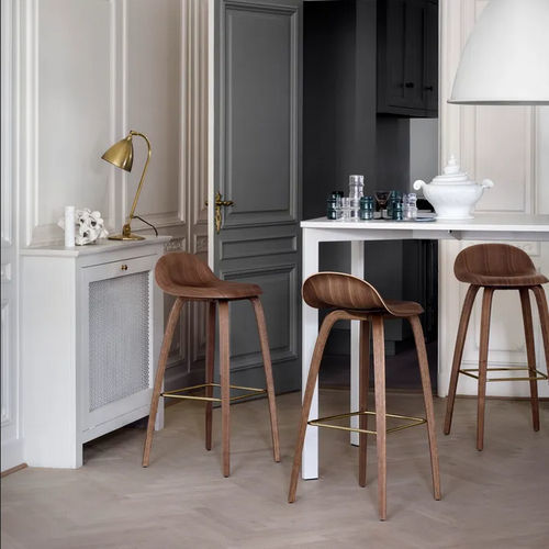 Contemporary bar stool - 3D - GUBI - leather / wooden / wooden base