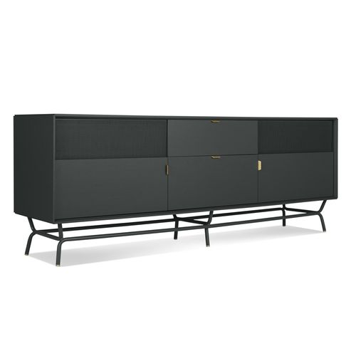 Contemporary sideboard - DANG 2 - BLU DOT - wood veneer / powder-coated steel / perforated sheet metal