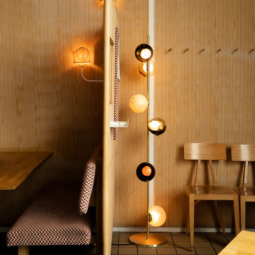 Floor-standing lamp - 28 SERIES - BOCCI - brass / blown glass / contemporary