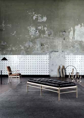 Contemporary upholstered bench - OW150 - Carl Hansen & Son - leather / gray