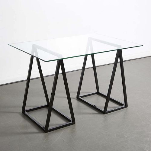 Contemporary dining table - A - Duffy London - glass / powder-coated steel / rectangular