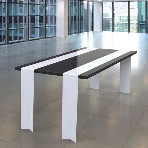 Contemporary dining table - RUNNER  - Duffy London - walnut / solid wood / polished stainless steel