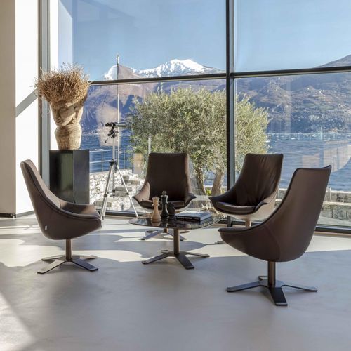 High-back relaxing armchair - LULLABY - ENRICO PELLIZZONI - contemporary / leather / felt