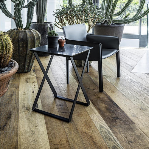 Contemporary side table - CROSSOVER - ENRICO PELLIZZONI - marble / lacquered metal steel base / square
