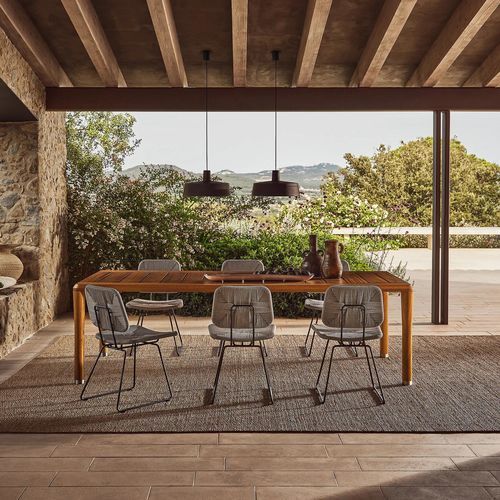 Contemporary dining table - KOBO - FLEXFORM - solid wood / iroko / iroko base