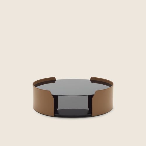 Modern side table - LOUISE - FLEXFORM - cowhide / metal base / circular