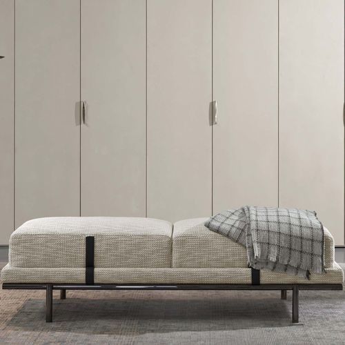 Contemporary upholstered bench - New Bond - Flou - fabric / leather / metal base