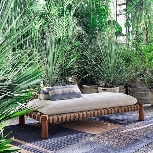 Contemporary upholstered bench - GUNA - GERVASONI - fabric / rope / wooden base