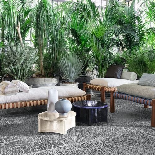 Contemporary coffee table - GUNA - GERVASONI - ceramic / ceramic base / round