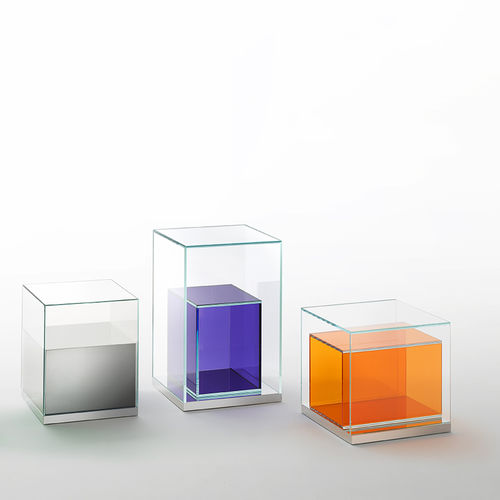 Contemporary side table - BOXINBOX - GLAS ITALIA - glass / polished stainless steel / square