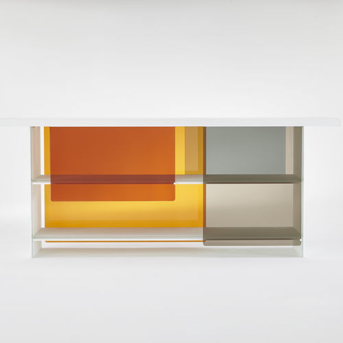 Free-standing bookcase - LAYERS - GLAS ITALIA - low / contemporary / glass