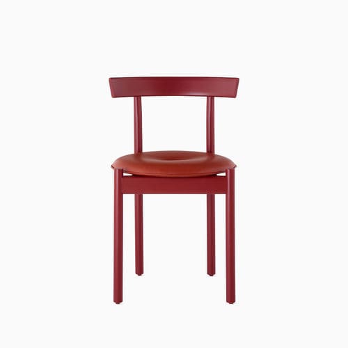 Minimal visitor chair - COMMA  - Herman Miller - indoor / leather / solid wood