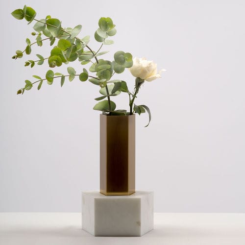 Contemporary vase - FOUNDATION III - karen chekerdjian - brass / marble