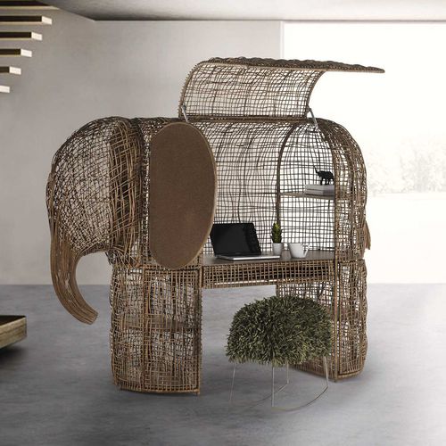 Original design desk - BABAR - Kenneth Cobonpue - rattan / steel / with storage compartment