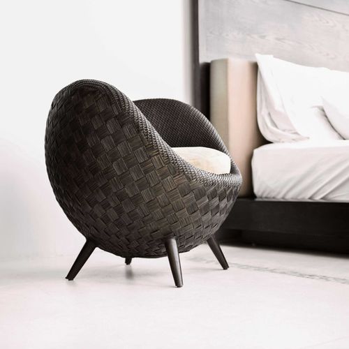 Contemporary armchair - LA LUNA - Kenneth Cobonpue - rattan / maple / with footrest