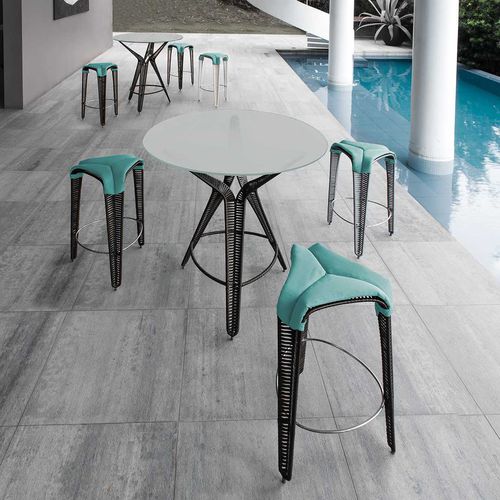 Contemporary bar stool - SU - Kenneth Cobonpue - polyethylene / steel base / upholstered