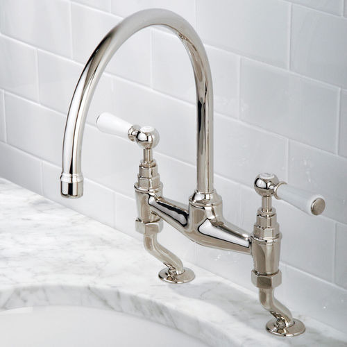 Countertop double-handle mixer tap - WL 1517 - LEFROY BROOKS - nickel / kitchen / 2-hole