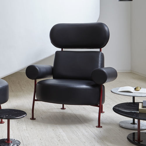 Design armchair - ASTAIR - Ligne Roset - leather / fabric / polyurethane