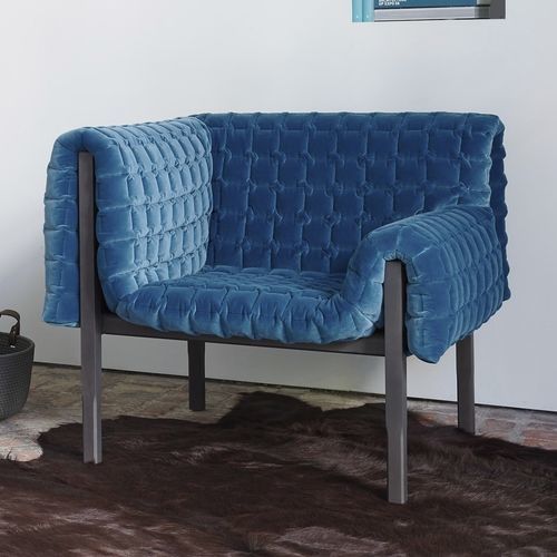 Design armchair - RUCHÉ - Ligne Roset - leather / fabric / solid wood