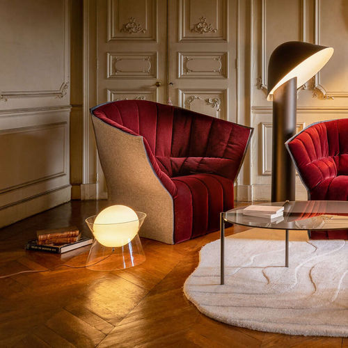 Design armchair - MOEL - Ligne Roset - leather / fabric / polyether foam