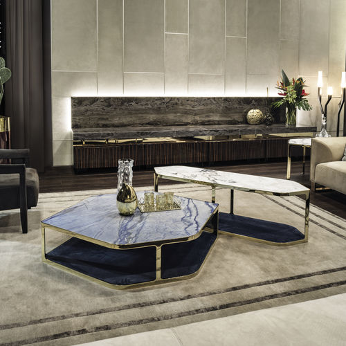 Contemporary coffee table - TILES  - LONGHI S.p.a. - steel / bronze / leather