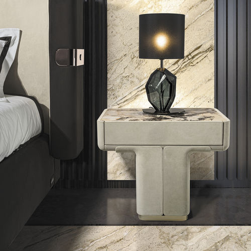 Contemporary bedside table - DO  - LONGHI S.p.a. - MDF / leather / marble