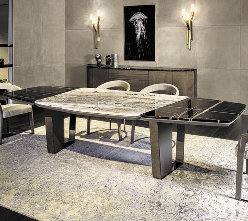 Contemporary table - KEOPE  - LONGHI S.p.a. - walnut / marble / leather