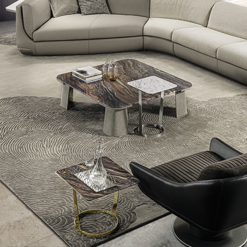 Contemporary coffee table - BALANCE  - LONGHI S.p.a. - marble / metal base / leather base