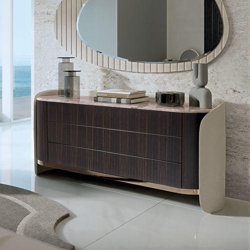 Contemporary chest of drawers - SELENA - LONGHI S.p.a. - ebony / leather / marble