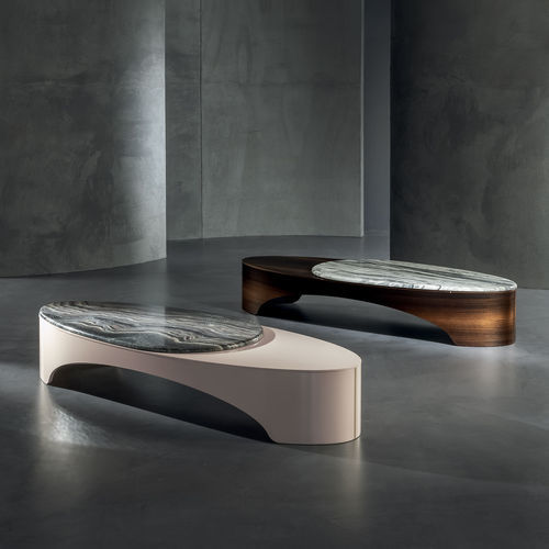 Contemporary coffee table - GREGG - LONGHI S.p.a. - marble / ebony base / oval