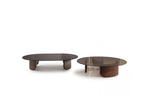 Metal coffee table - Wing - LONGHI S.p.a. - bronze / leather / smoked glass