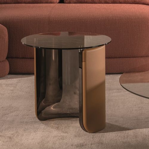 Contemporary coffee table - WING - LONGHI S.p.a. - smoked glass / metal base / round