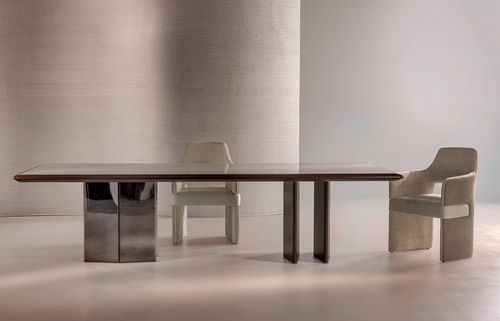 Modern table - Spectre - LONGHI S.p.a. - matte lacquered wood / wood veneer / marble