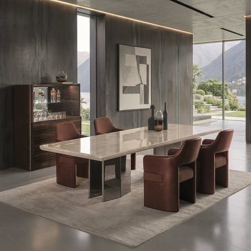 Modern table - SPECTRE - LONGHI S.p.a. - leather / metal base / rectangular