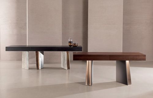 Contemporary side table - Mouth Console - LONGHI S.p.a. - leather / metal / marble