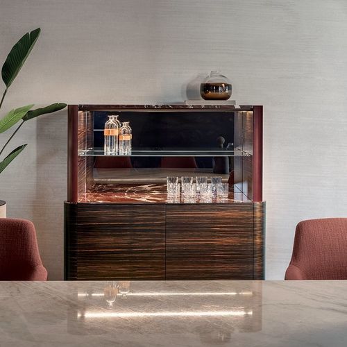 Bar bar cabinet - SEAN - LONGHI S.p.a. - modern / leather / smoked glass