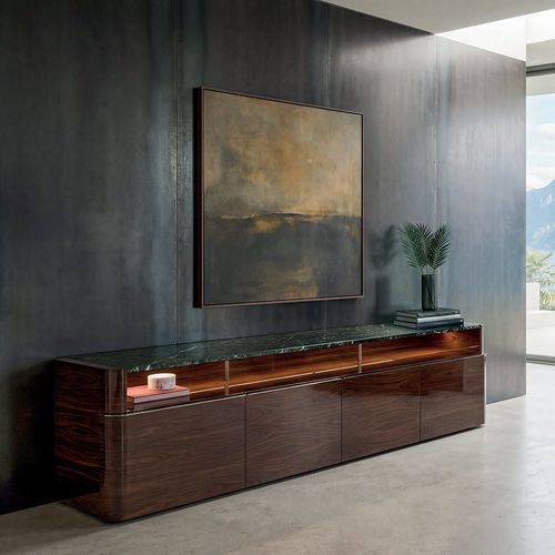 Contemporary sideboard - SEAN LOW  - LONGHI S.p.a. - metal / leather / wood veneer
