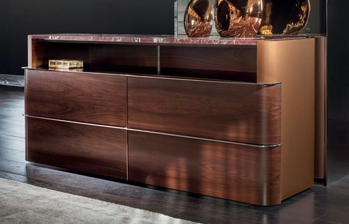 Contemporary chest of drawers - Sean - LONGHI S.p.a. - leather / maple / marble