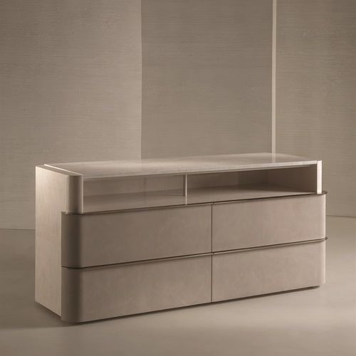 Contemporary chest of drawers - SEAN - LONGHI S.p.a. - metal / leather / glossy lacquered wood