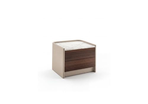 Contemporary bedside table - Argo - LONGHI S.p.a. - leather / wood veneer / marble